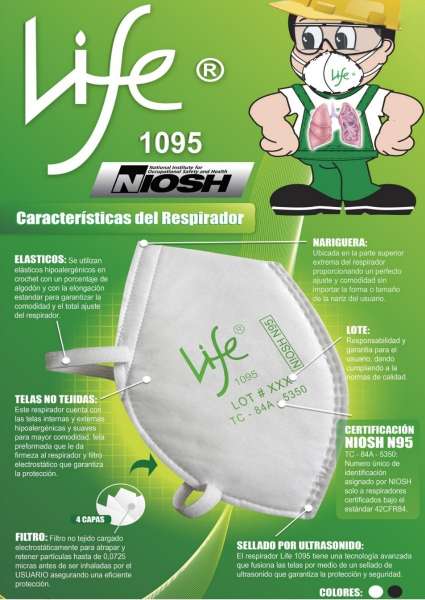Respirador Life 1095 Certificado NIOSH N95